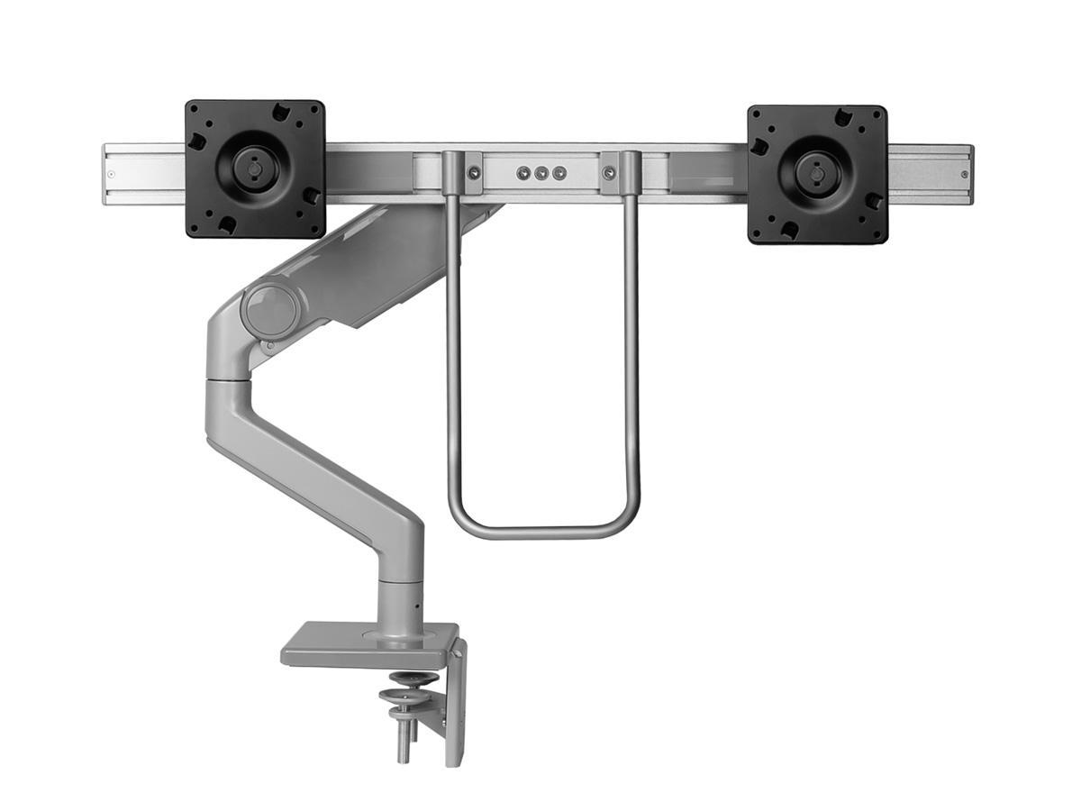 Humanscale M8.1 Dual Monitor Tischhalterung Klemme, schräg, silber (M81CMSBHS) Vorderansicht