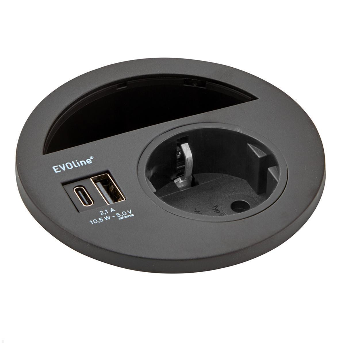 EVOline Circle80 Einbausteckdose mit USB-Charger A/C, schwarz