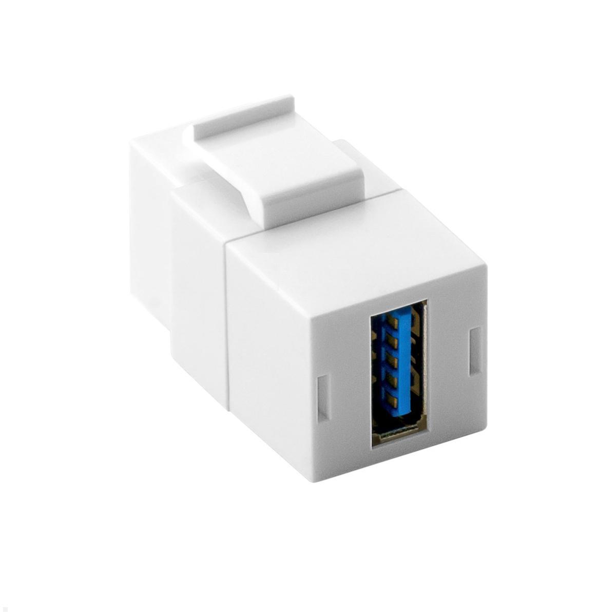 TecLines TKM013W USB-A 3.0 Keystone Modul Buchse/Buchse, weiß geeignet für Mehrfachsteckdosen mit Leerfeldern