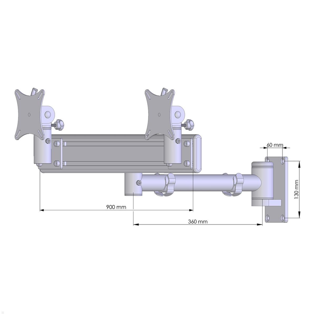 MonLines MWH222G TFT-Star schwenkbarer Wandhalter für 2 Monitore mit Flat System, grau techische Zeichnung