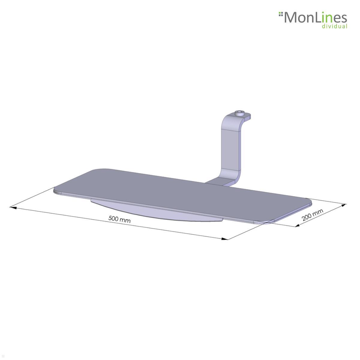 MonLines MTB002G Tastaturablage für TFT Monitorhalter 500mm, grau technische Zeichnung