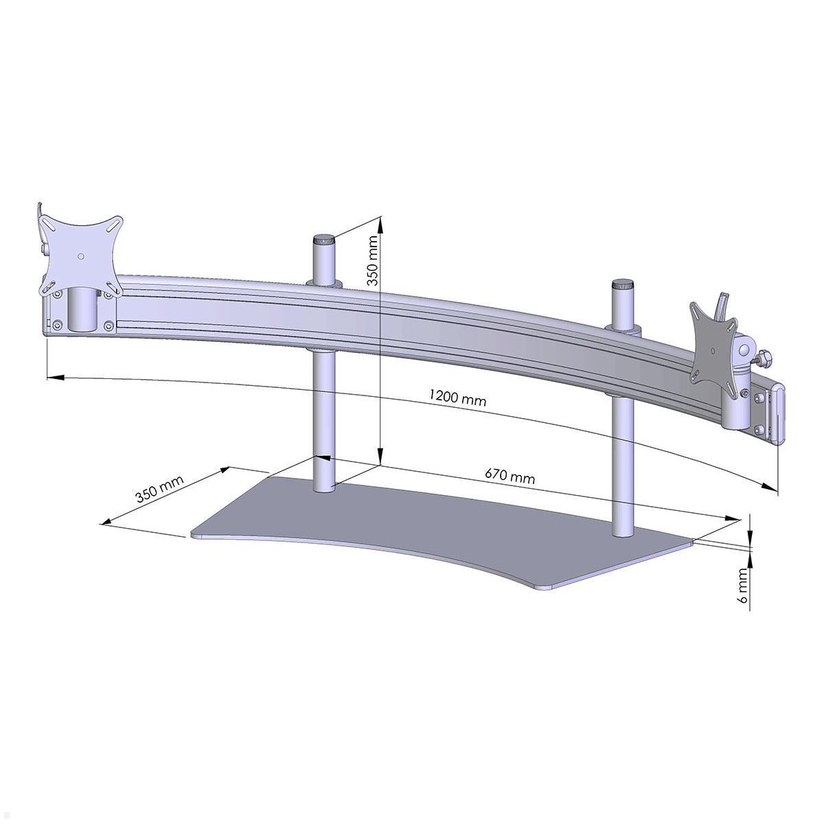 MonLines MTH243G Para 2-fach Monitorhalterung Standfuß 25-32 Zoll, grau, Zeichnung Maße