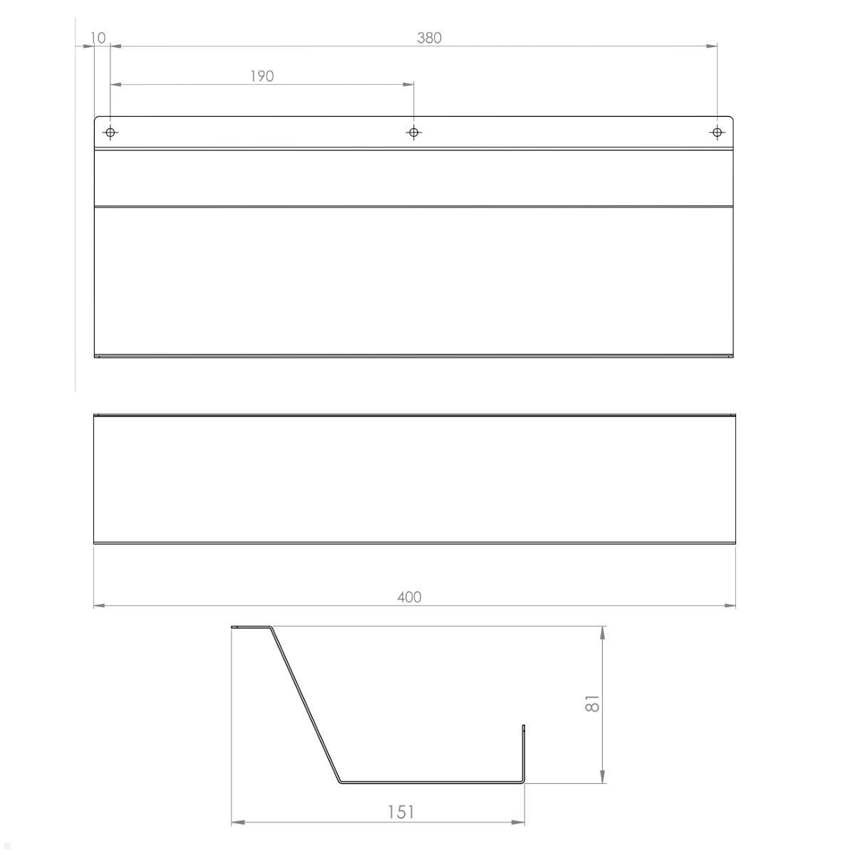 TecLines TKK004W Kabelkanal Schreibtisch 40 cm, weiß, technische Zeichnung