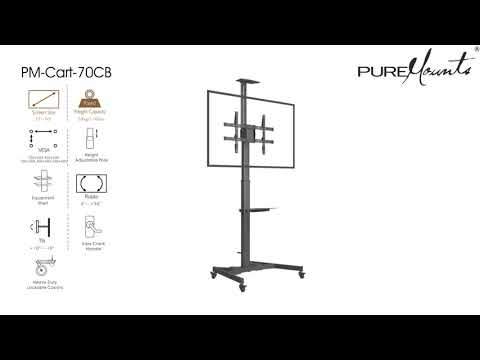 PureMounts PM-CART-70CB TV cart up to 70 inch, height-adjustable, black